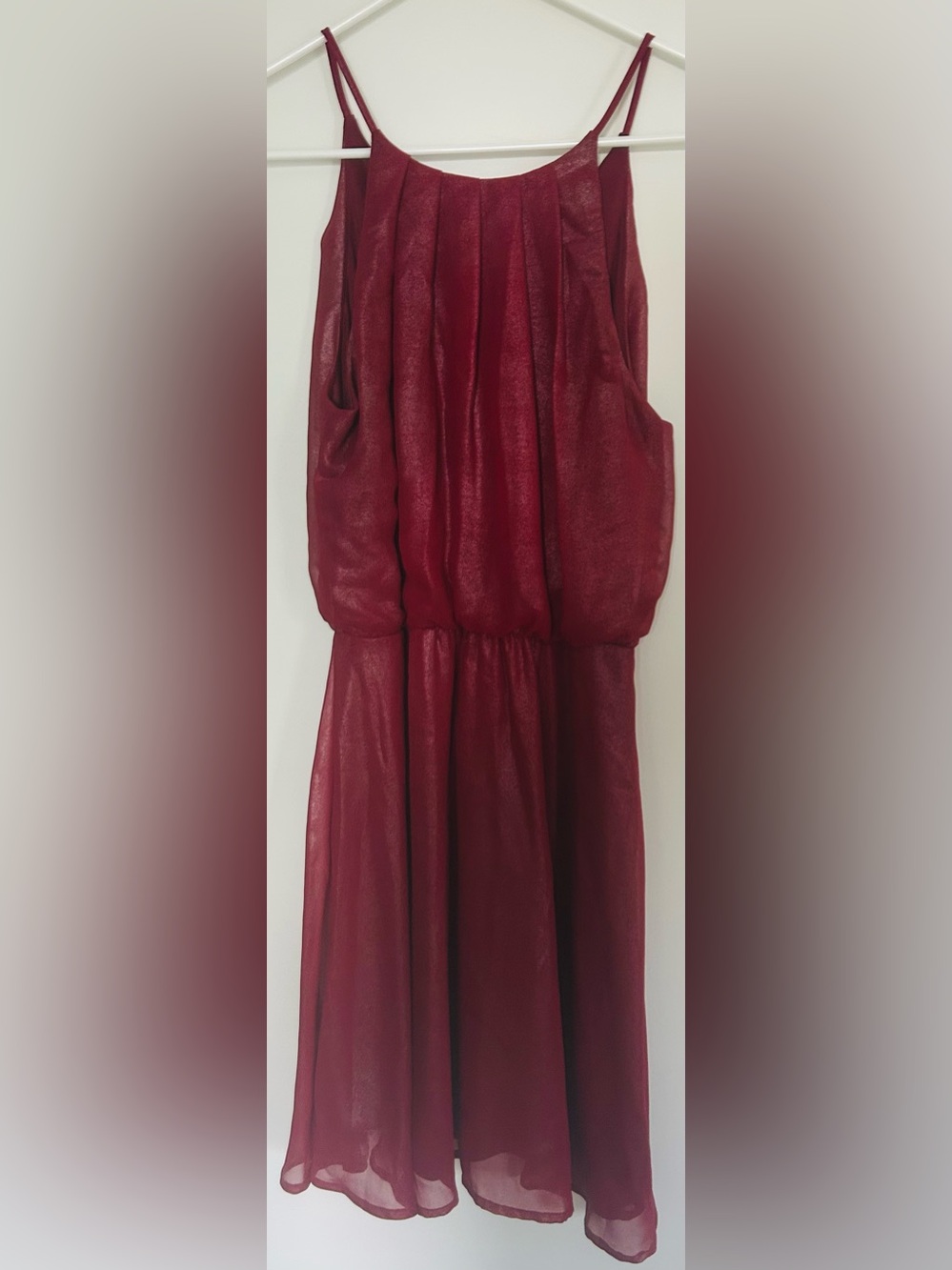 MIAMI Wine Red Sleeveless A Line Midi Dress with a button up back Iridescent